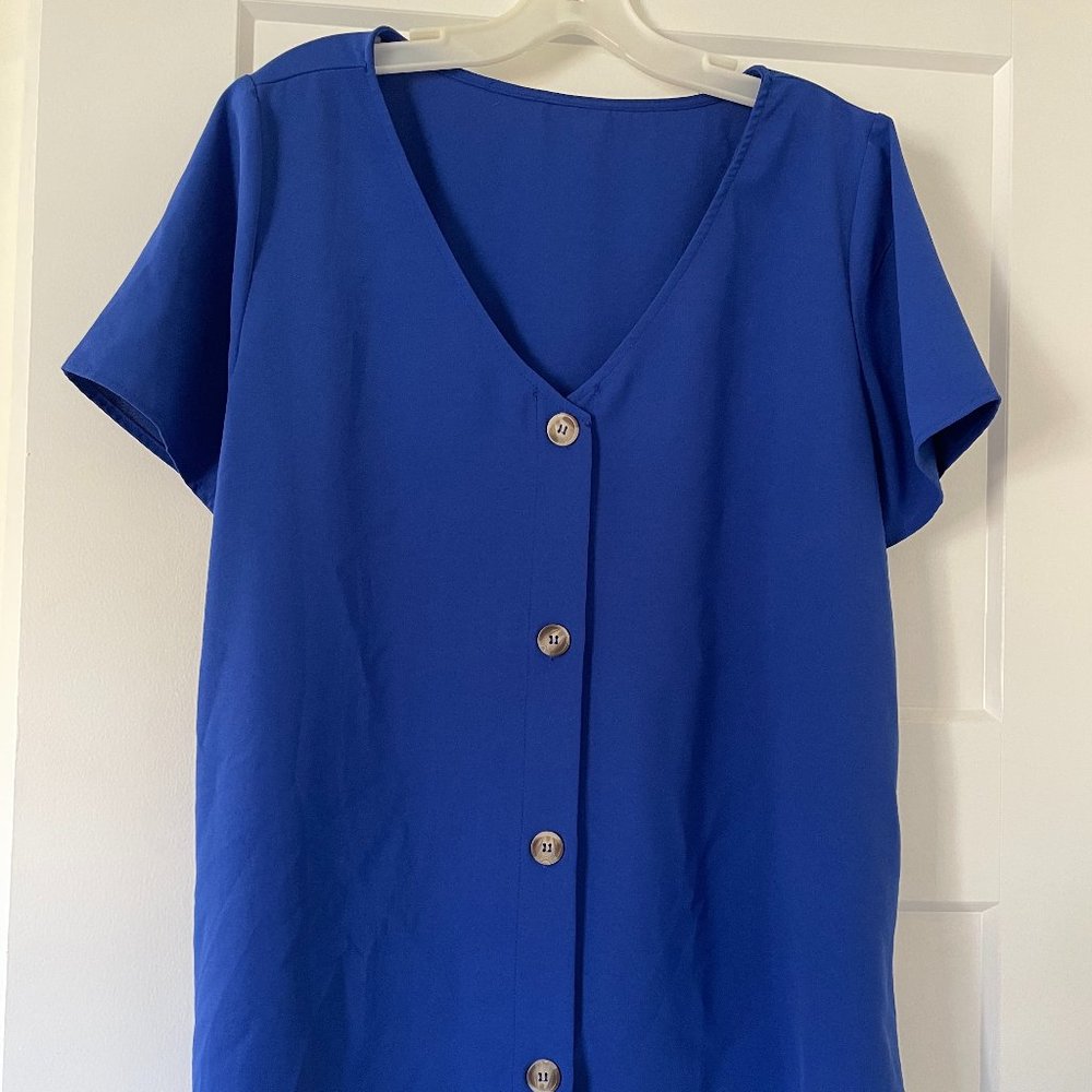 SHEIN Short-Sleeved Button Down Royal Blue XL (12) Shirt